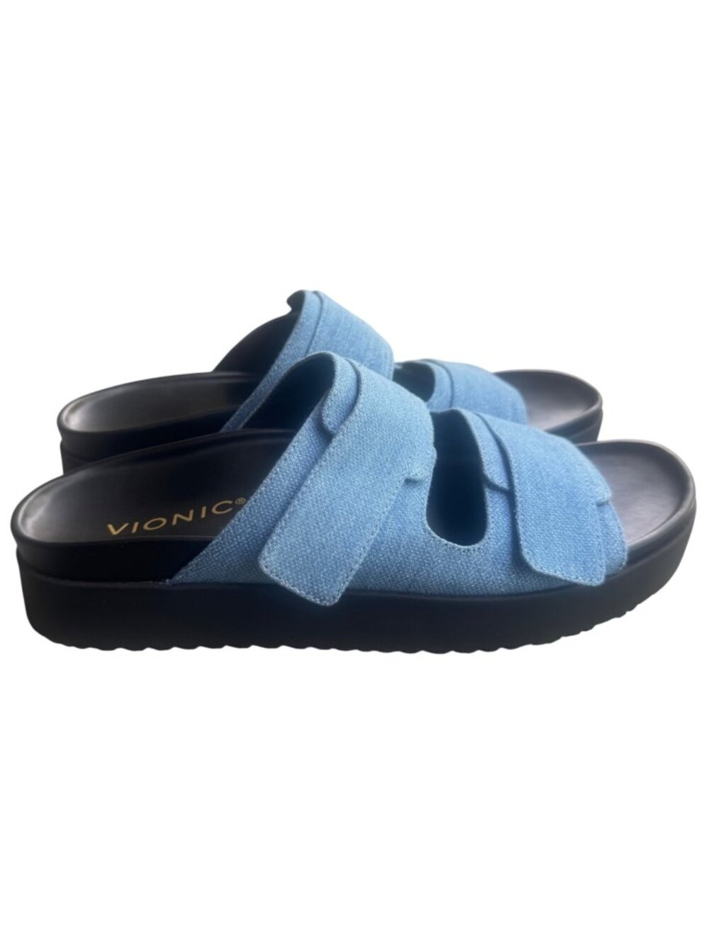 Vionic Riviera Womens Denim Blue Slide Sandals Adjustable Platform Comfort Size
